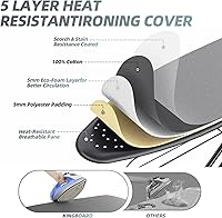 Vista 4 de KINGBOARD Tabla de planchar, tabla de planchar compacta de tamaño completo con cubierta extragruesa, soporte de 7 alturas ajustables con colgador