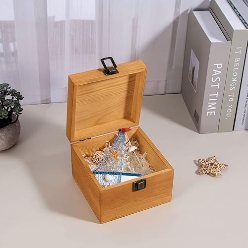 Miniatura 6 de Caja de almacenamiento de madera vintage con tapa con bisagras y cierre frontal, caja de recuerdos pequeña de 5.4'' x 5.4'' x 3.9'', cajas de madera