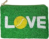 Handmade Pearl Beaded Coin Purse with LOVE Tennis Design - Vibrant Green Zipper Pouch for Cash, Cards & Makeup by PrettyRobes