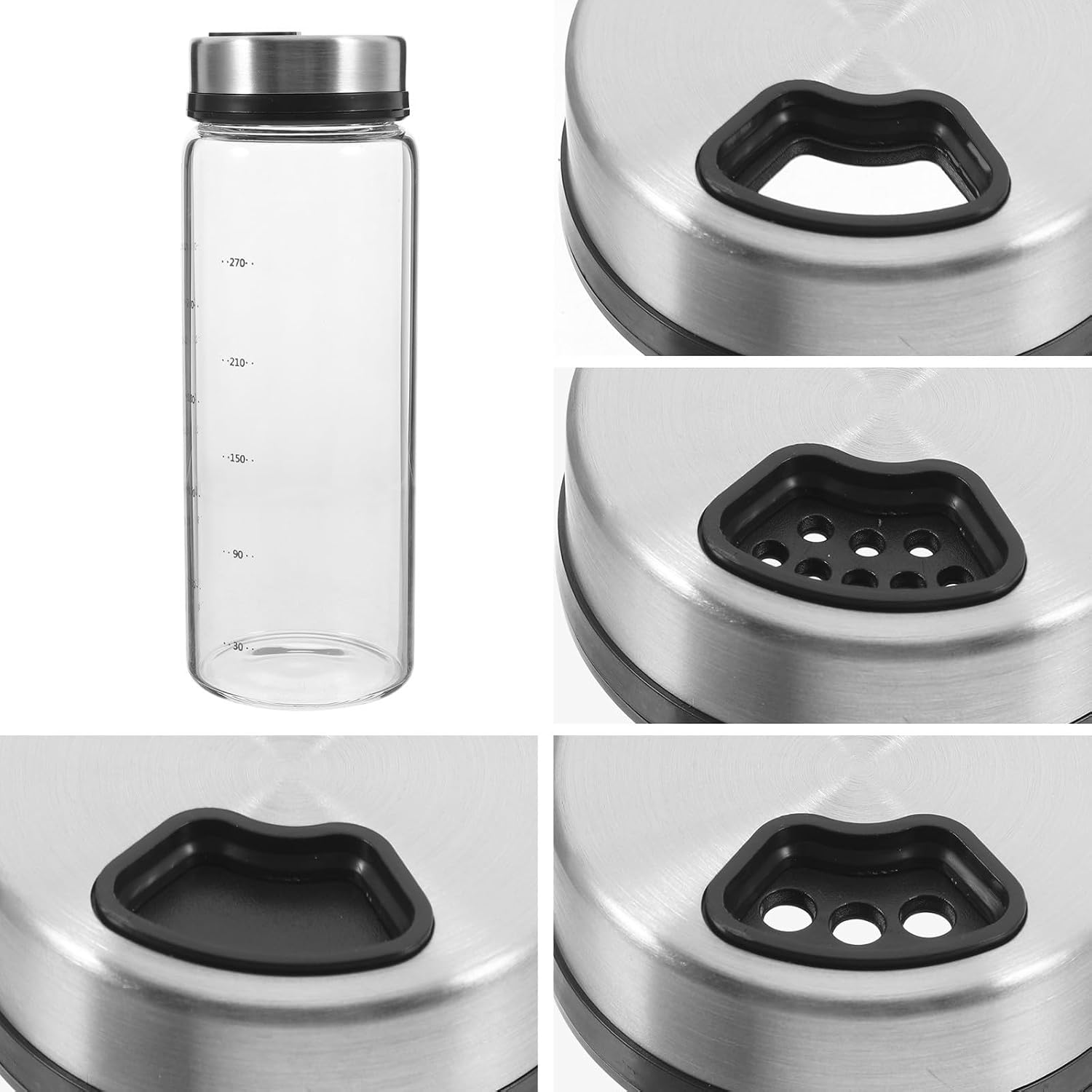 Glass and Stainless Steel Spice Jar with Rotary Lid Easy-clean Seasoning Dispenser for Salt Pepper Chili Flakes and Fine Powders Compact Kitchen Bottle for Home and Outdoor Bbq