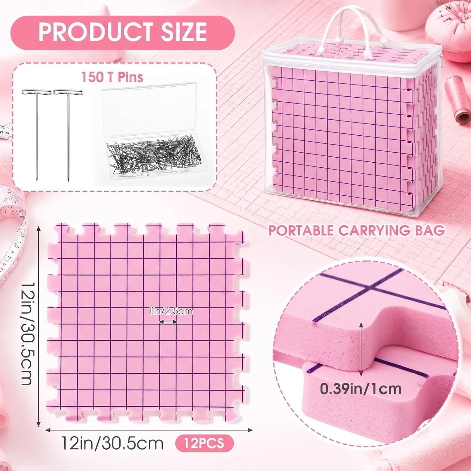 Yinder 12 Pack Blocking Mats for Knitting and Crochet Projects, Purple