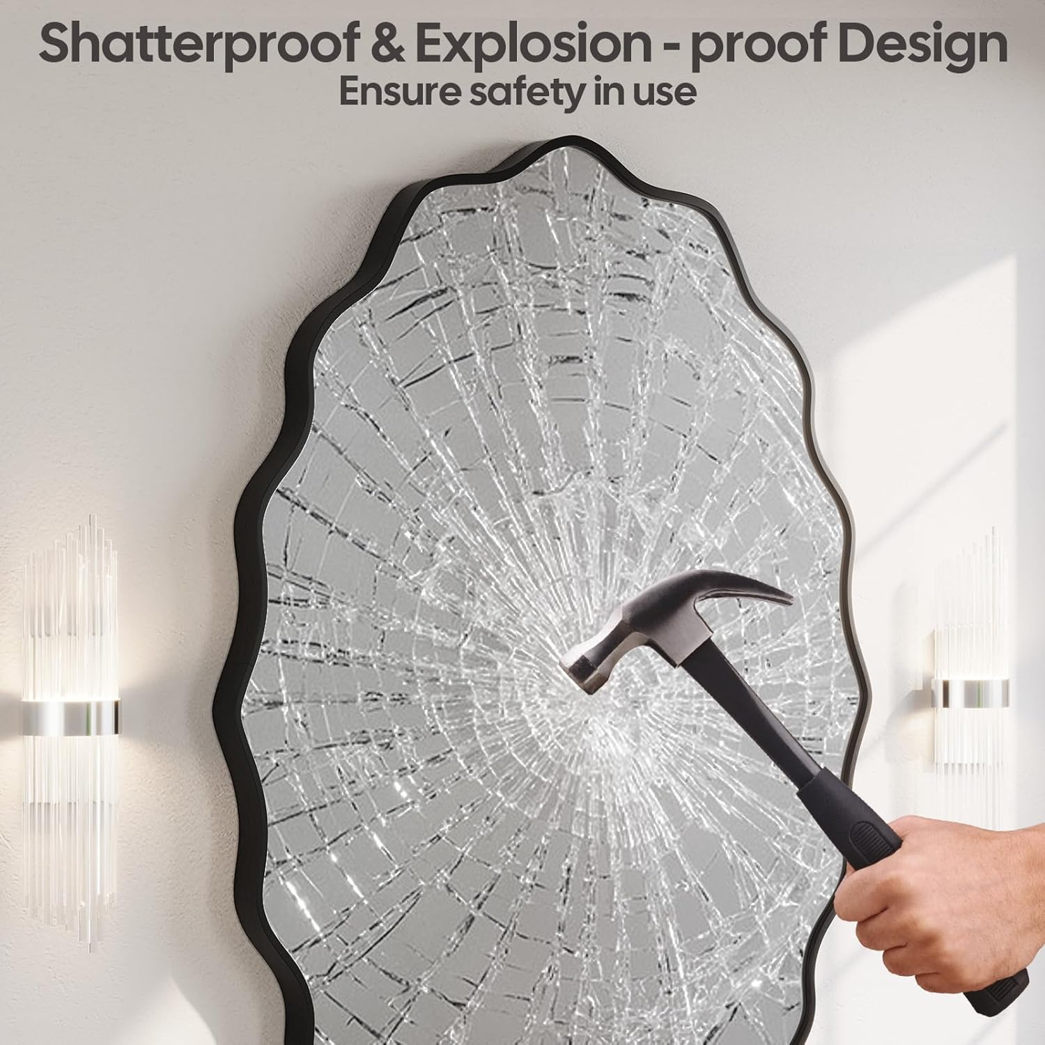 ULIKE 36x24 Black Wavy Oval Mirror for Bathroom, Metal Frame Tempered Glass Wall Mirror for Over Sink, Asymmetrical Decorative Vanity Mirror for Bedroom Living Room Entryway, Horizontal or Vertical