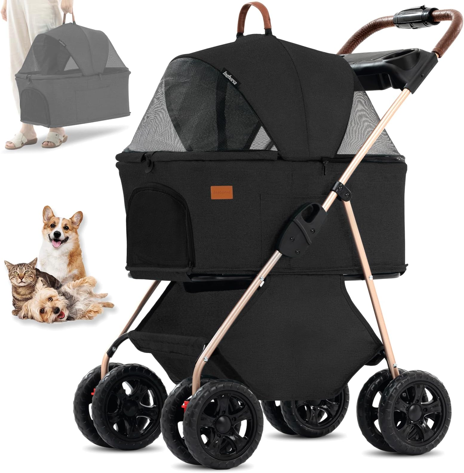 3-in-1 Foldable Dog Stroller With Detachable Carrier – 4-Wheel Pet Stroller For Small/Medium Dogs & Cats