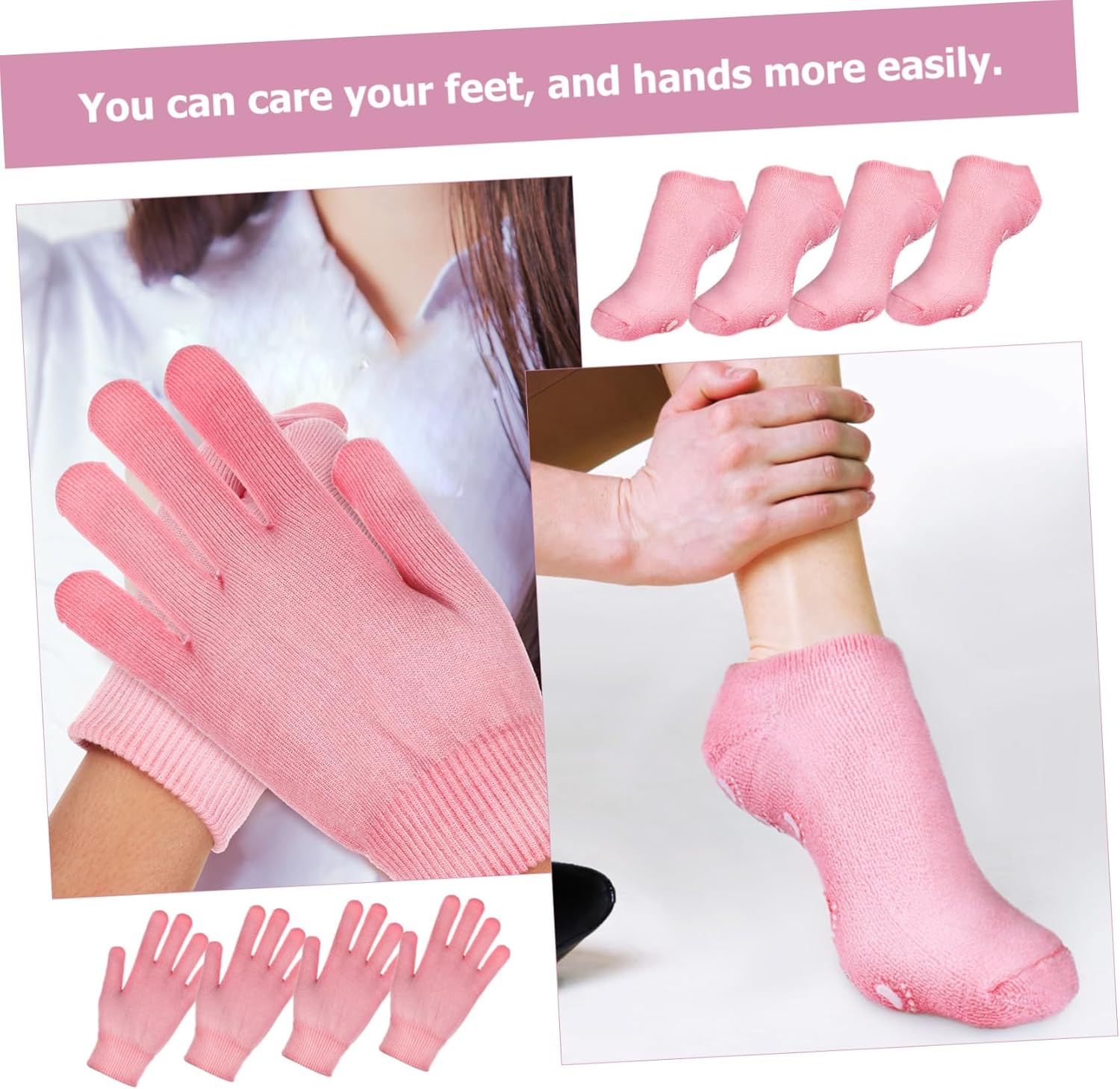 FRCOLOR 2 Pairs Spa Moisturizing Gloves Socks Set Fingerless Spa Gloves for Women Foot Care Exfoliating Natural