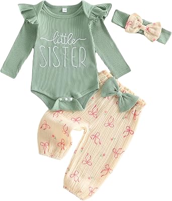 Newborn Baby Girl Fall Winter Outfits Long Sleeve Romper Pants Set