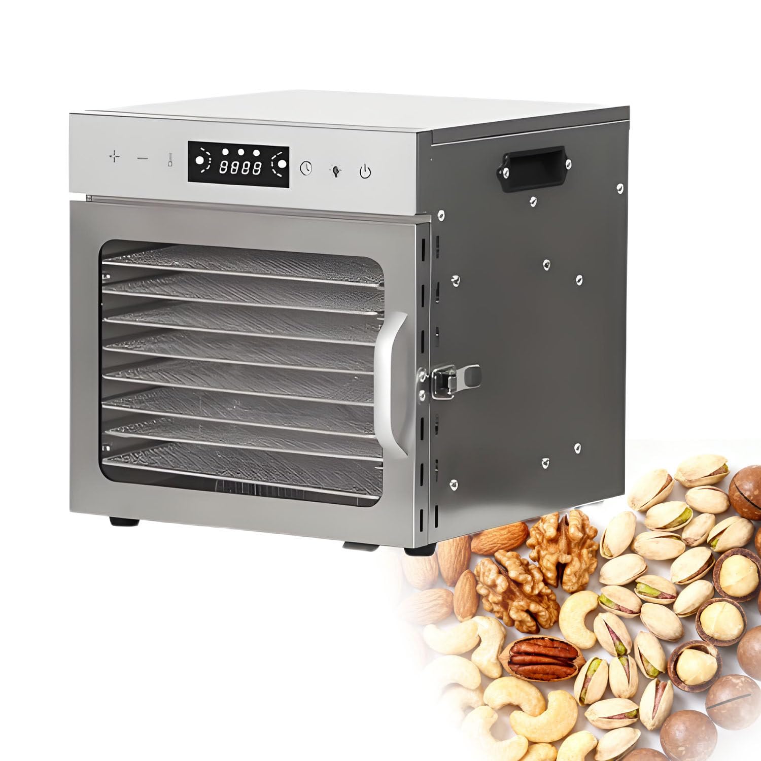 Essiccatore per Carne, essiccatore Completamente in Acciaio Inossidabile, essiccatore per Frutta e Verdura, spegnimento Automatico, per Frutta, Verdura, Erbe aromatiche, Funghi 8Layer