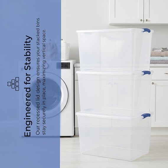 66 Quart Clear Plastic Storage Bin with Latch Lid, Stackable, Transparent, BPA-Free for Home Organization (6)