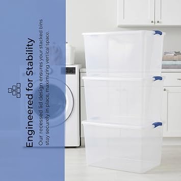 66 Quart Clear Plastic Storage Bin with Latch Lid, Stackable, Transparent, BPA-Free for Home Organization (6)