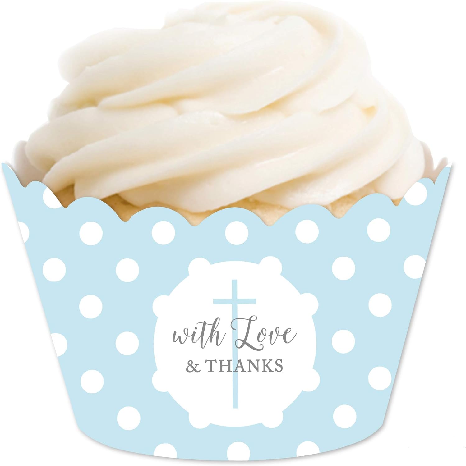 Andaz Press Baby Blue and Gray Boy Baptism Collection, Cupcake Wrappers, 20-Pack