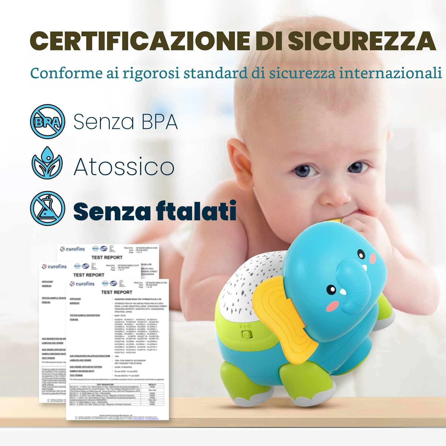 Lehoo Castle Elefanti Musicale Proiettore Giochi Bambini 1 Anno, Gioco per Gattonare con Musica e Luci, Regalo Giochi Neonato 3-6-9-12 Mesi, Idea Regalo di Compleanno Bambino