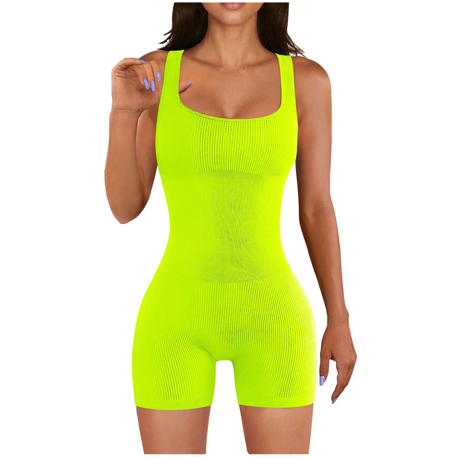 Sulifor Women Yoga Rompers Workout Ribbed Square Neck Sleeveless Sport Romper Jumpsuit Outfit