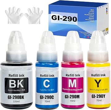 GI-290 G3200 G4210 Ink Refill Compatible for Canon GI-290 GI 290 GI290 Ink Bottles Kit Compatible for Canon G3200 G4210 G4200 G1200 G2200 Printer 4 Pack Black, C/M/Y Color Ink
