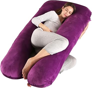 Amagoing 55 inches Pregnancy Pillows for Sleeping, U Shaped Maternity Full Body Pillow for Pregnant Women with Hip, Leg, Back, Belly Support, Washable Velvet Cover Included Dark Purple