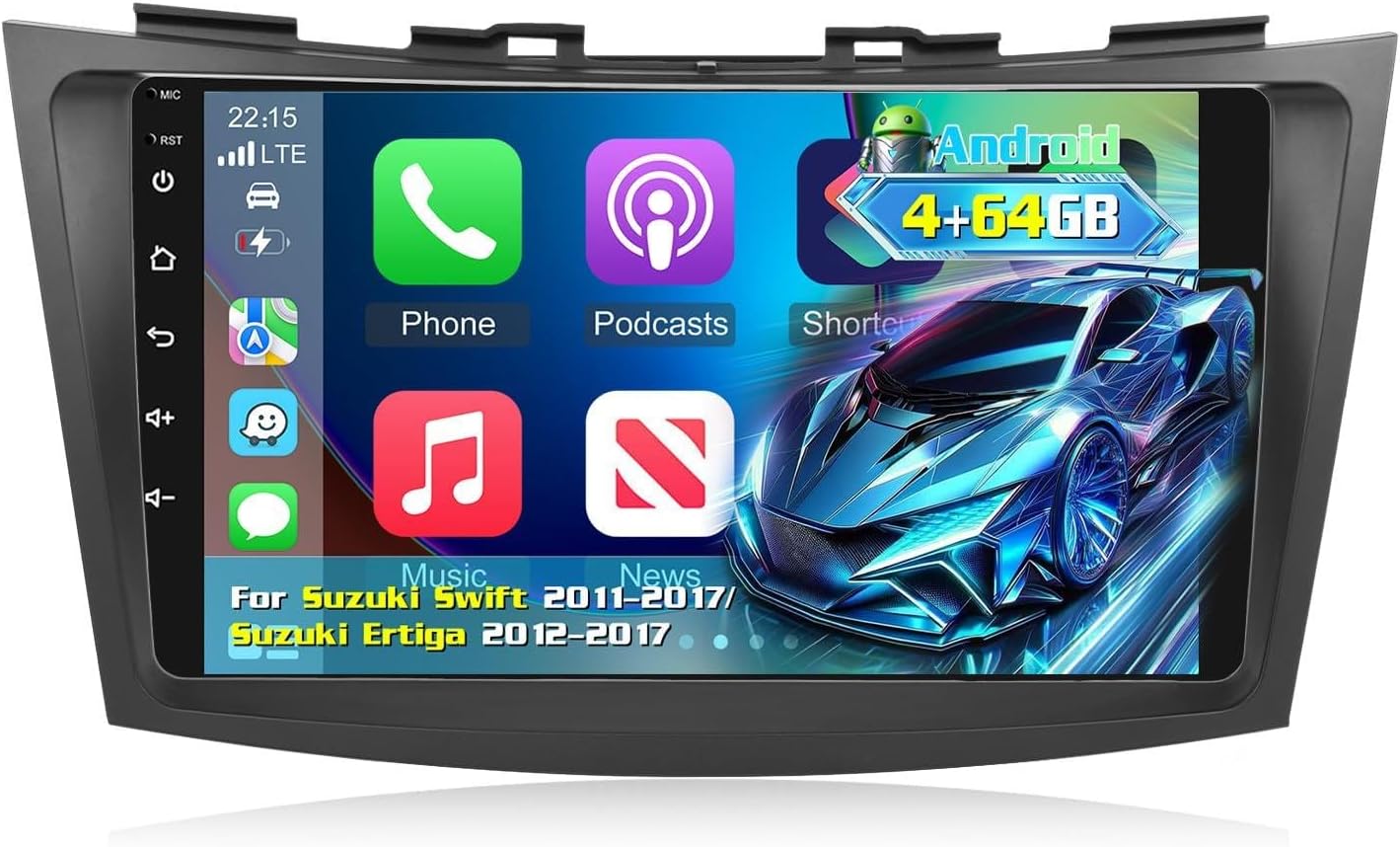 [2G + 64G] Android Car Radio for Suzuki Swift 2011-2017 / Suzuki Ertiga 2012-2017 with Wireless Carplay and Android Car 9 Inch Touchscreen Car Radio with GPS/WiFi/Bluetooth/EQ/FM RDS