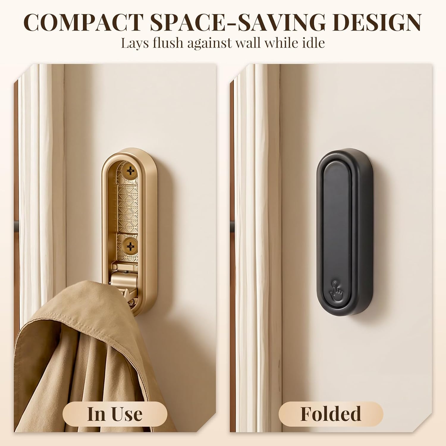 8Pcs Foldable Wall Hooks, Heavy Duty Zinc Alloy Folding Coat Hooks, Hidden Flip Down Hangers for Bathroom Kitchen Entryway Hanging Clothes, Bags, Hats, Towels, Keys