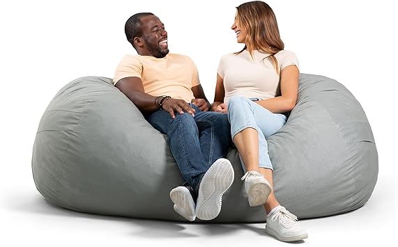 Big Joe Fuf 6Ft Giant Lounger Foam Bean Bag Chair, Oversized Couch with Removable Cover for Kids, Teens, Adults, Fog Lenox, Durable Woven Polyester, 6 foot