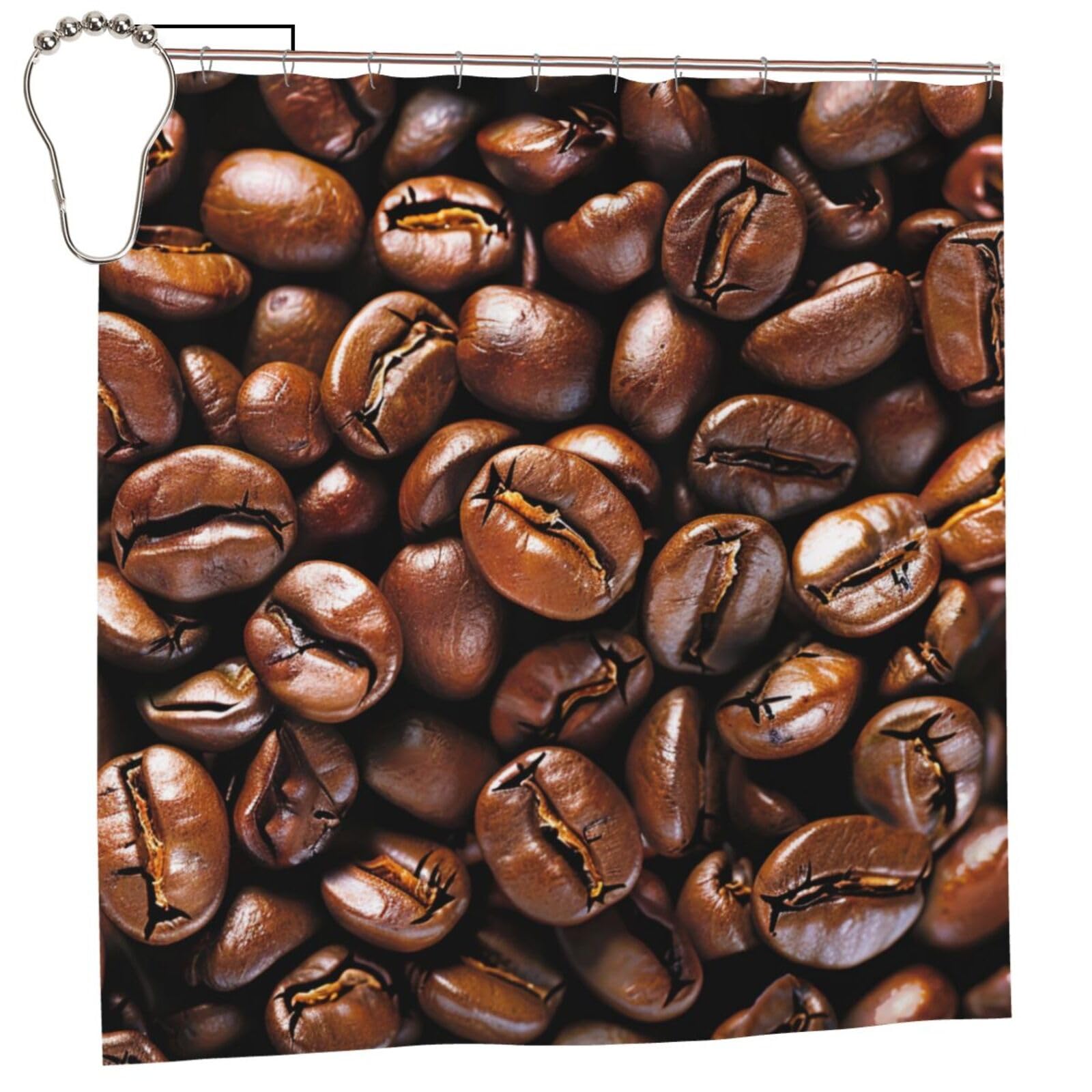 BWWHCCTI Funny Roasted Coffee Beans Printed Shower Curtain With 12 Iron Hooks Opaque Quick Drying Waterproof Shower Curtains Sets For Bathroom 183x183 CM
