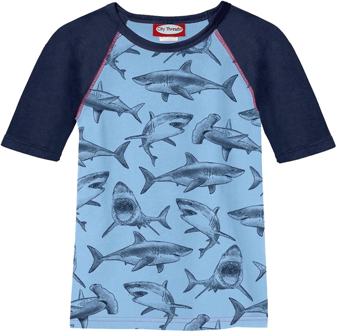 City Threads Little Boys' Sharks Tee in Light Blue 7