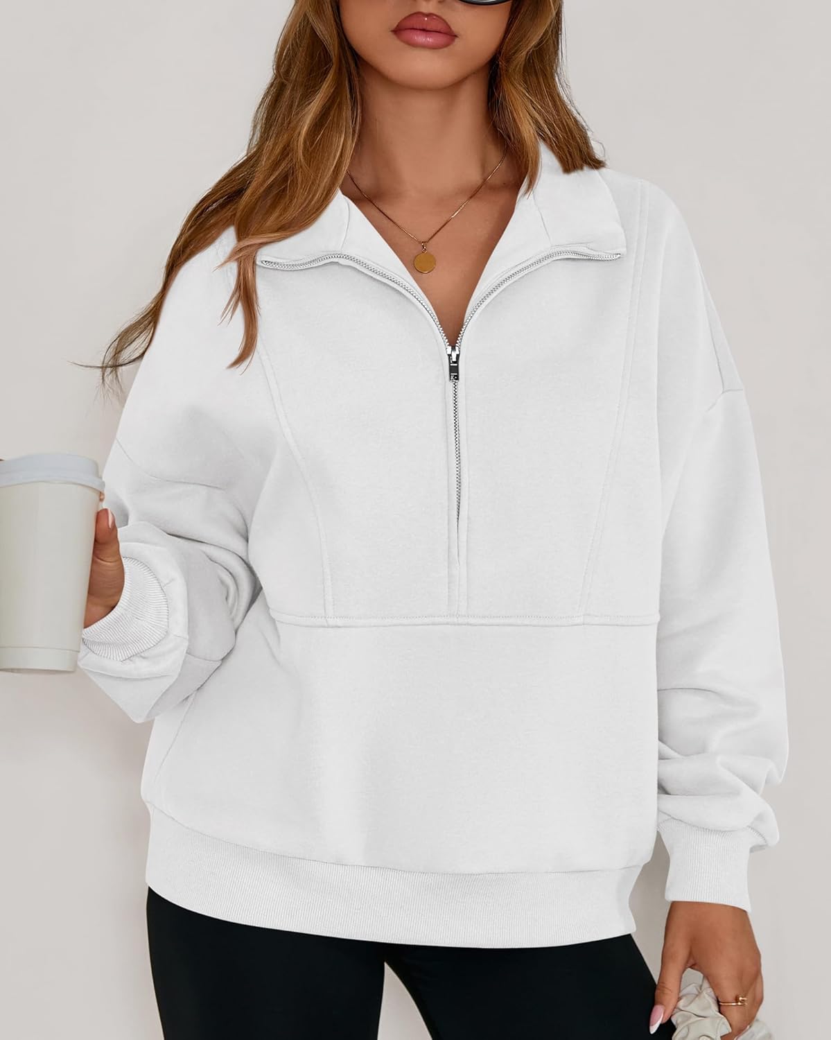 KIRUNDO Sweatshirt for Women 2026 Fall Half Zip Pullover Oversized Fleece Mock Neck Hoodies Fashion Outfits Winter Clothing