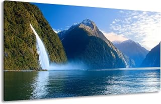 Canvas Wall Art Prints Waterfalls Milford Sound Large Framed Wall Art Painting Artwork Poster Hanging Home Decor for Living Room Office Bathroom 20"x40"