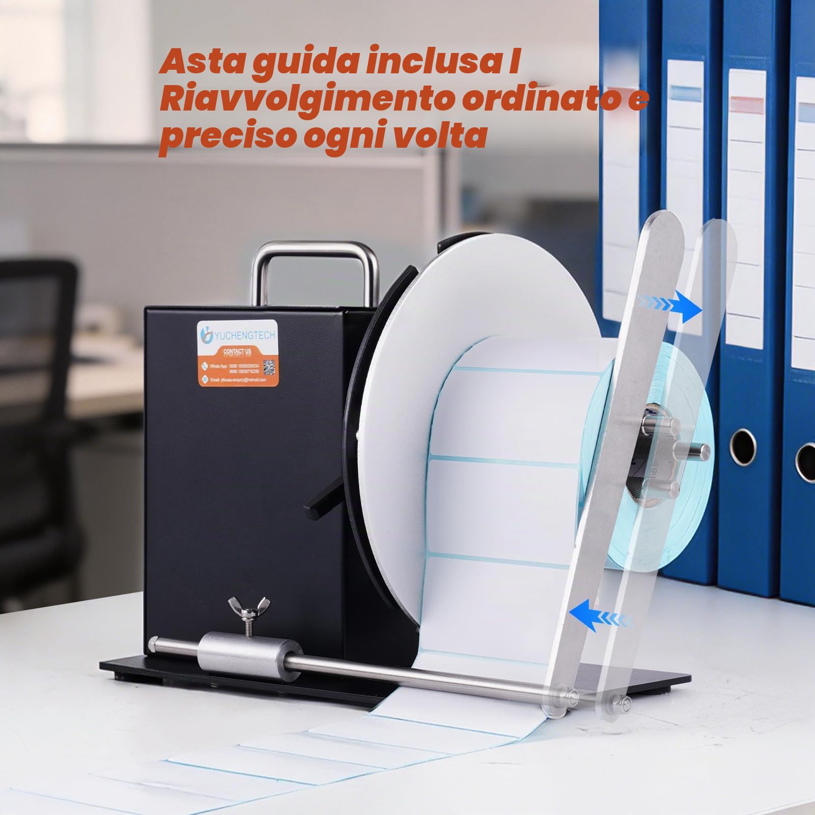 YUCHENGTECH Avvolgitore Etichette Automatico Diametro 185mm | Velocità 0-8 pollici/s Riavvolgitore Etichette Bidirezionale per Nucleo 1-3 Pollici con Istruzioni e Accessori