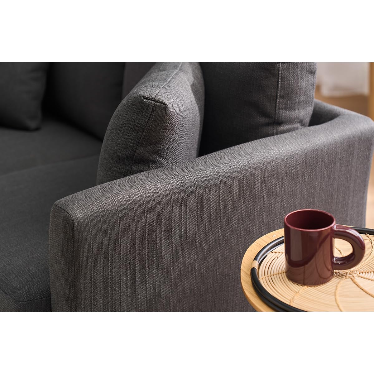 Miliboo Canapé scandinave déhoussable 2 Places en Tissu Gris foncé et Bois Clair Oslo
