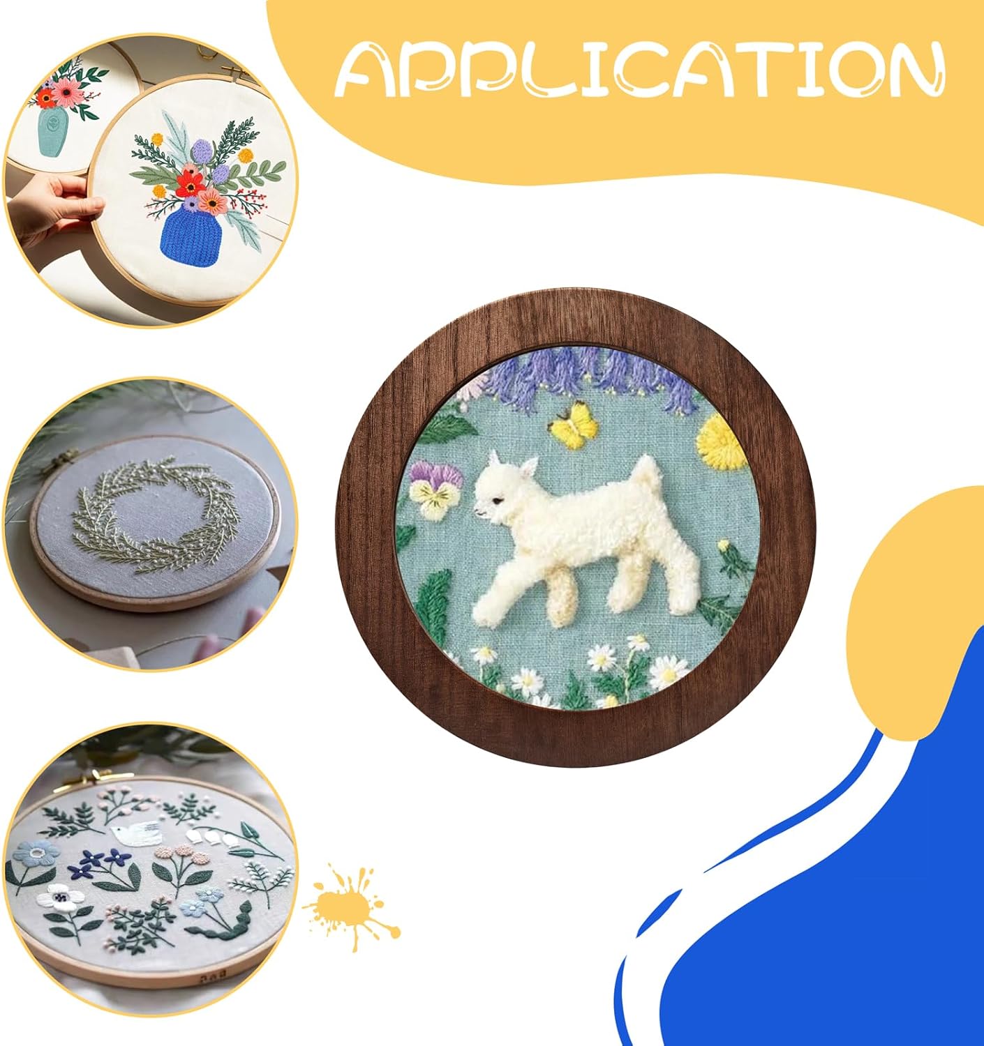 3 Sets Solid Wood Embroidery Frames with Bamboo Hoops, 8 Inch Round Embroidery Display Frame Set for Finished Cross Stitch and DIY Art Craft Sewing Ornaments