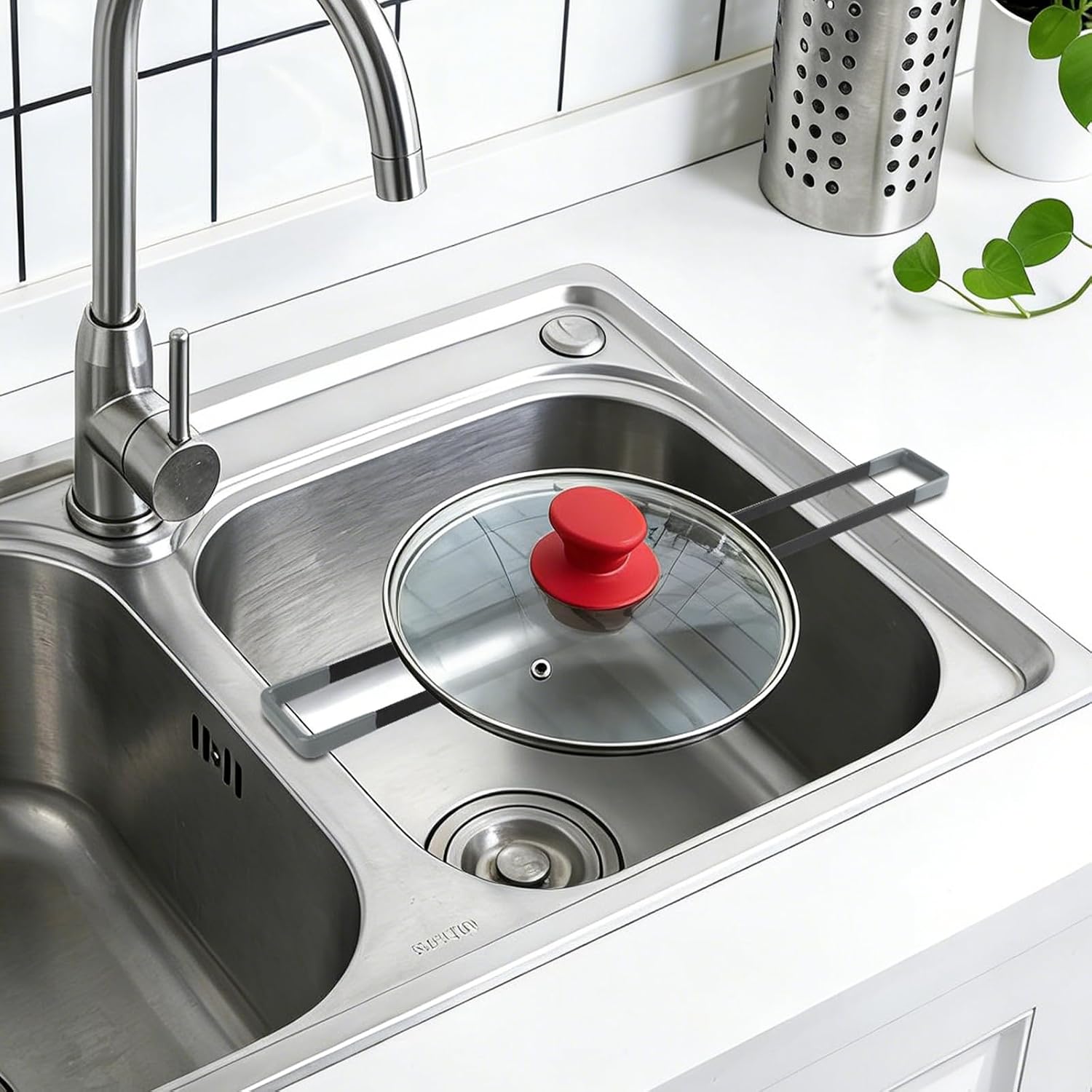 Sink Organiser 43 cm - Metal Drip Rack & Dish Cloth Holder - Multifunctional Sink Holder for Sponges, Cloths & Brushes - Space-Saving & Heat Resistant for a Tidy Kitchen image 5