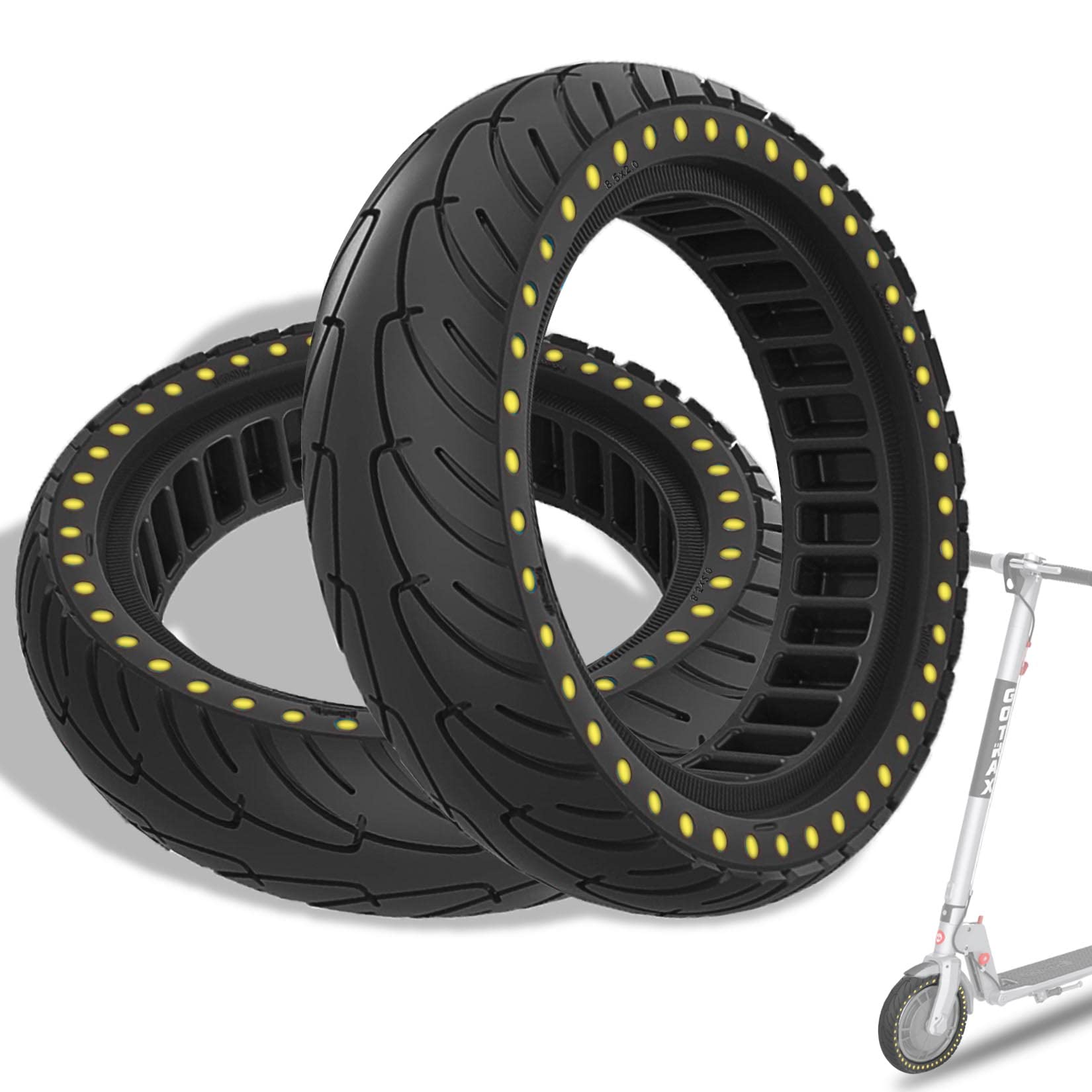 Dwie 8,5 cala solidna gumowa opona, 50/75-6.1 bezdętkowa opona do Gotrax GXL V2/XR/APEX XL Hiboy S2/S2R Xiaomi M365/Pro, przeciwwybuchowa wymiana koła 8.5x2.0 żółta P