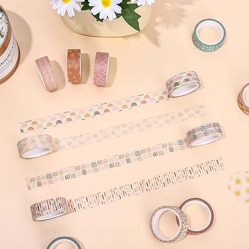 Miniatura 5 de 12 rollos de cintas Washi Groovy Boho Washi con diseño de cara de sonrisa de arcoíris, cintas adhesivas decorativas coloridas para álbumes de