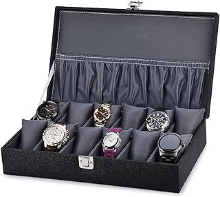 Generic Polyurethane New black&grey 12 watch organiser box Watch Box (black&grey, Holds 12 Watches)