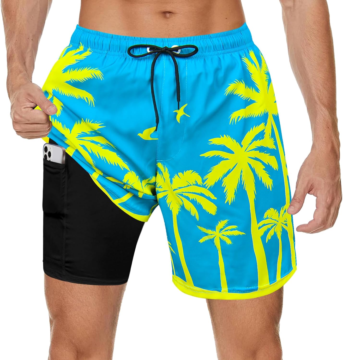 MaciRept Mens Swim Trunks Bathing Suits Swimwear Swimming Board Shorts with Compression Liner Quick Dry Beach Swimsuit