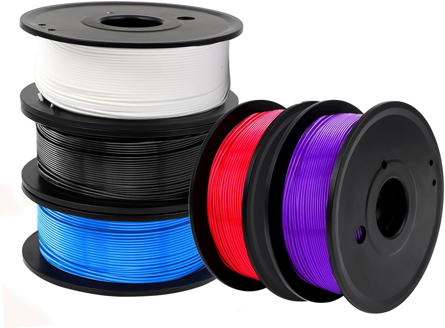 3D Printer Filament Bundle Multicolor, 250g PLA Filament 1.75mm, Dimensional Accuracy +/- 0.02 mm,1.25kg Total, 0.25kg per Spool, 5 Pack, Individually Vacuum Packed, 5 Colors