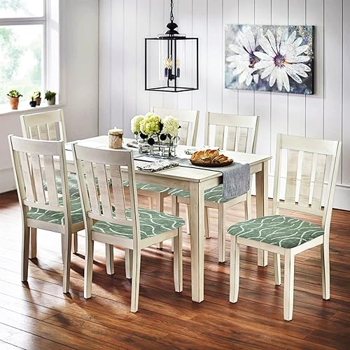 Miniatura 9 de Eeaivnm Fundas de asiento para sillas de comedor, fundas elásticas impresas con lazos, protector cuadrado extraíble y lavable, fundas de cojín para