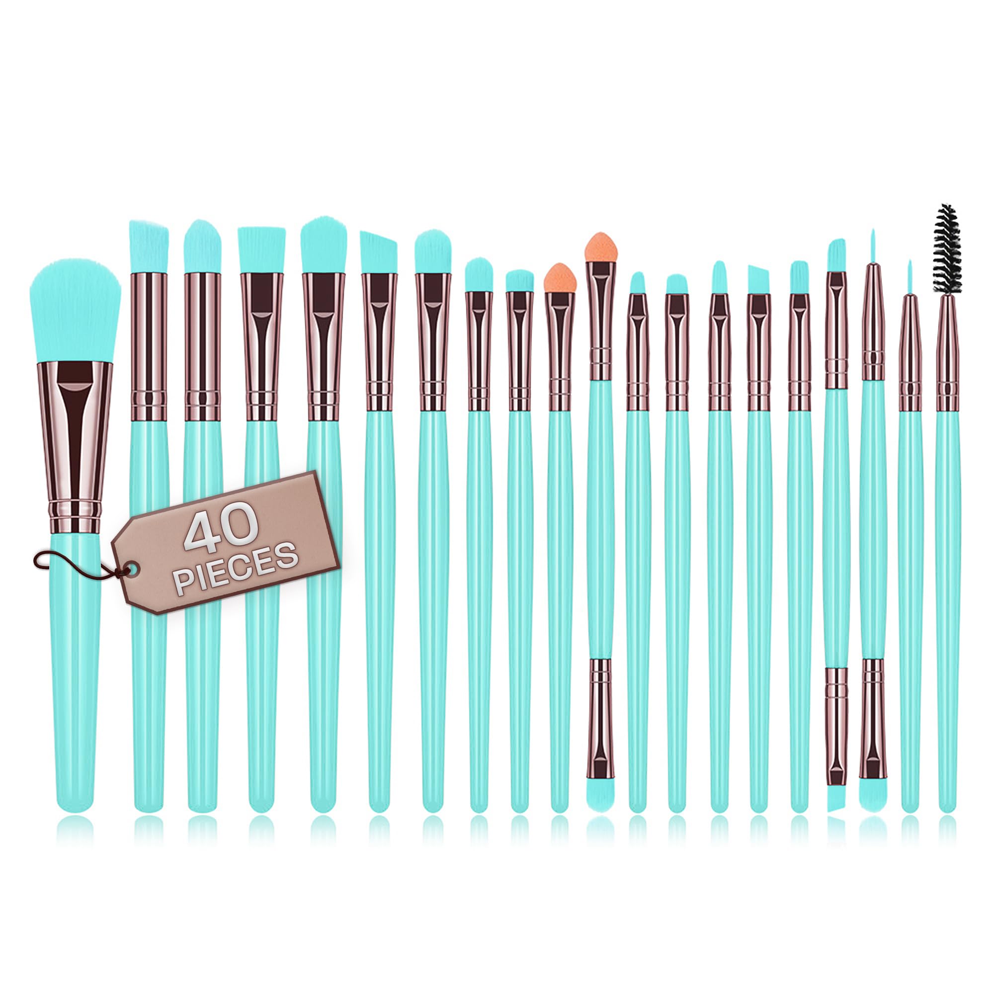 Brochas de maquillaje profesional set 40 uds cerdas sinteticas de calidad corrector brocha para sombra de ojos brocha colorete pinceles maquillaje brocha maquillaje (Verde)
