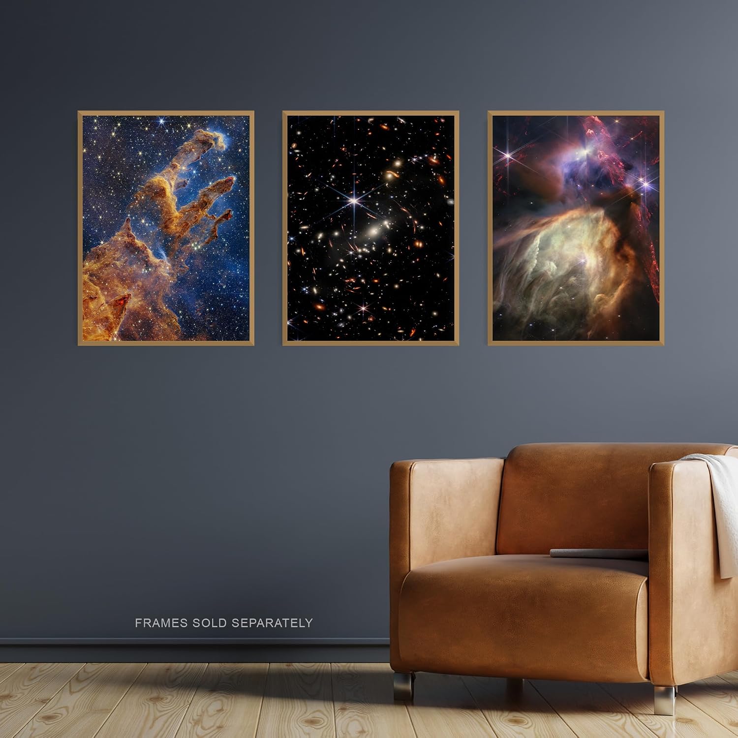 Artery8 Pack of 3 NASA James Webb Space Telescope Images Deep Field Stars Rho Ophiuchi Clouds Pillars of Creation Unframed 18X24 Inch Wall Art Living Room Prints Set
