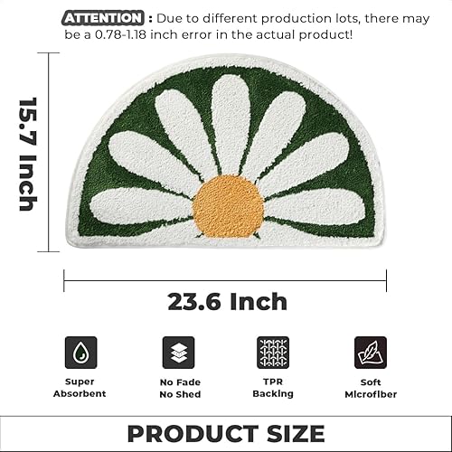 Miniatura 2 de Daisy - Alfombra de baño de felpa de secado rápido con respaldo de goma, antideslizante y lavable para ducha y dormitorio (verde, 24 x 16 pulgadas)