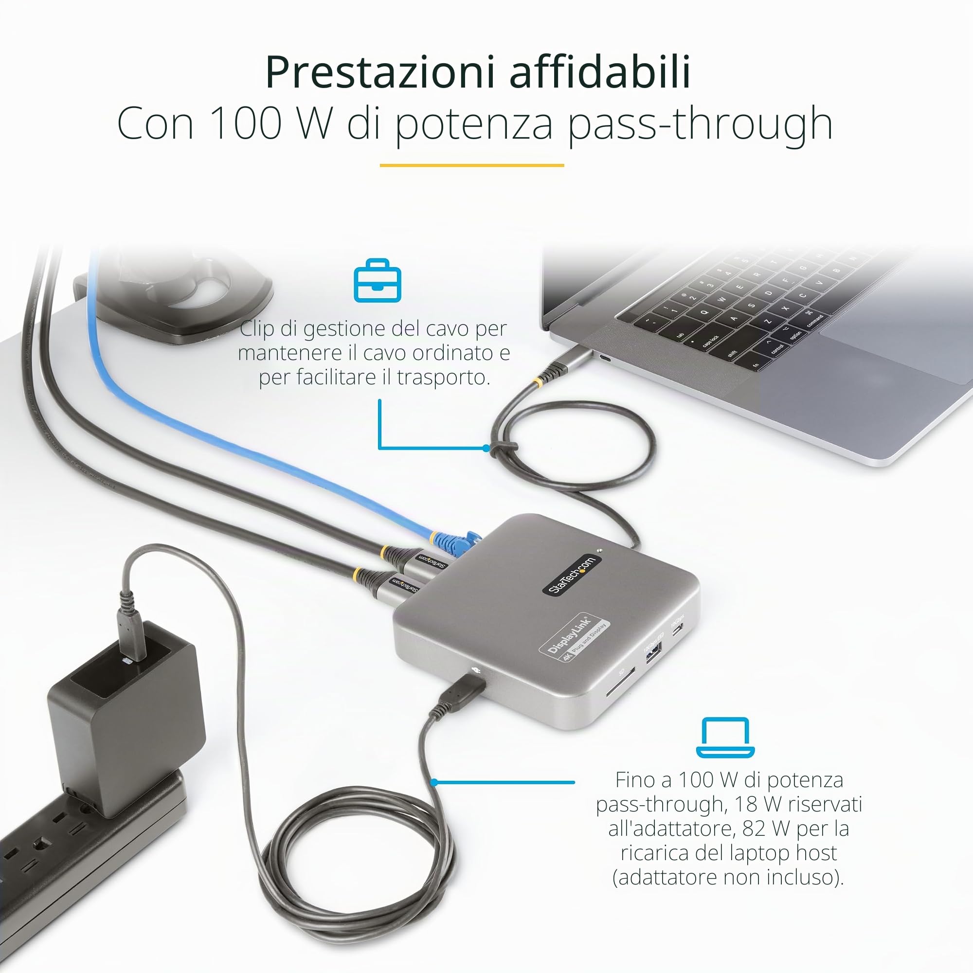 StarTech Docking Station USB-C 7-in-1 DisplayLink Dual 4K 60Hz HDMI, GbE | Compatibile MacBook M1 M2 M3 M4, Windows