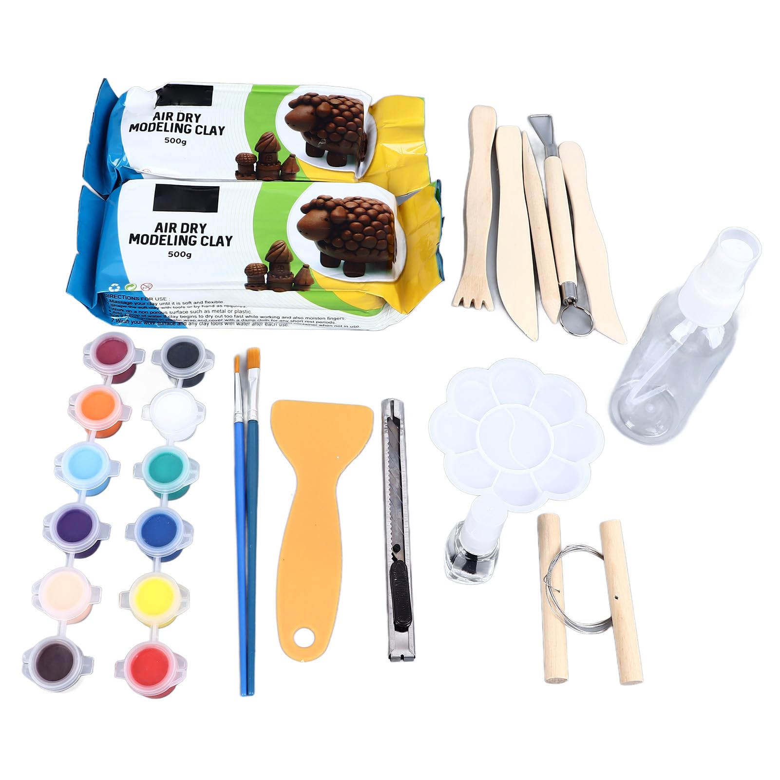 Kit de arcilla seca al aire de 2 piezas de 500 g Arcilla de modelado de porcelana premium con 14 piezas de herramientas de escultura para manualidades de cerámica Proyectos