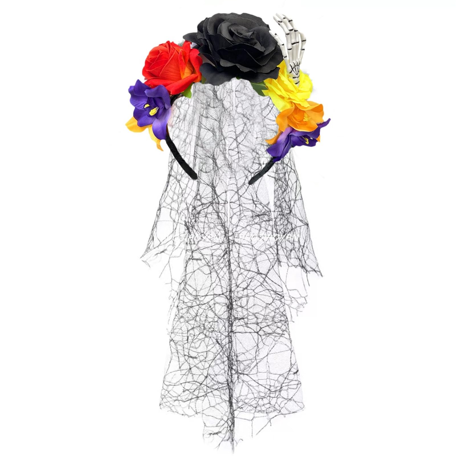 MICFENY Skull Skeleton Hand Veil Headpiece with Dark Series Flower For Halloween Costume And Themed Photoshoots Wear