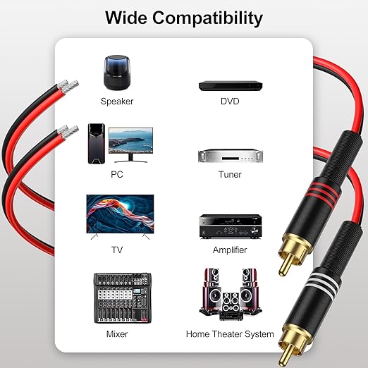 Adaptador RCA a Cable de Altavoz, 2 Pack 20AWG 1m, J&D miniatura 4
