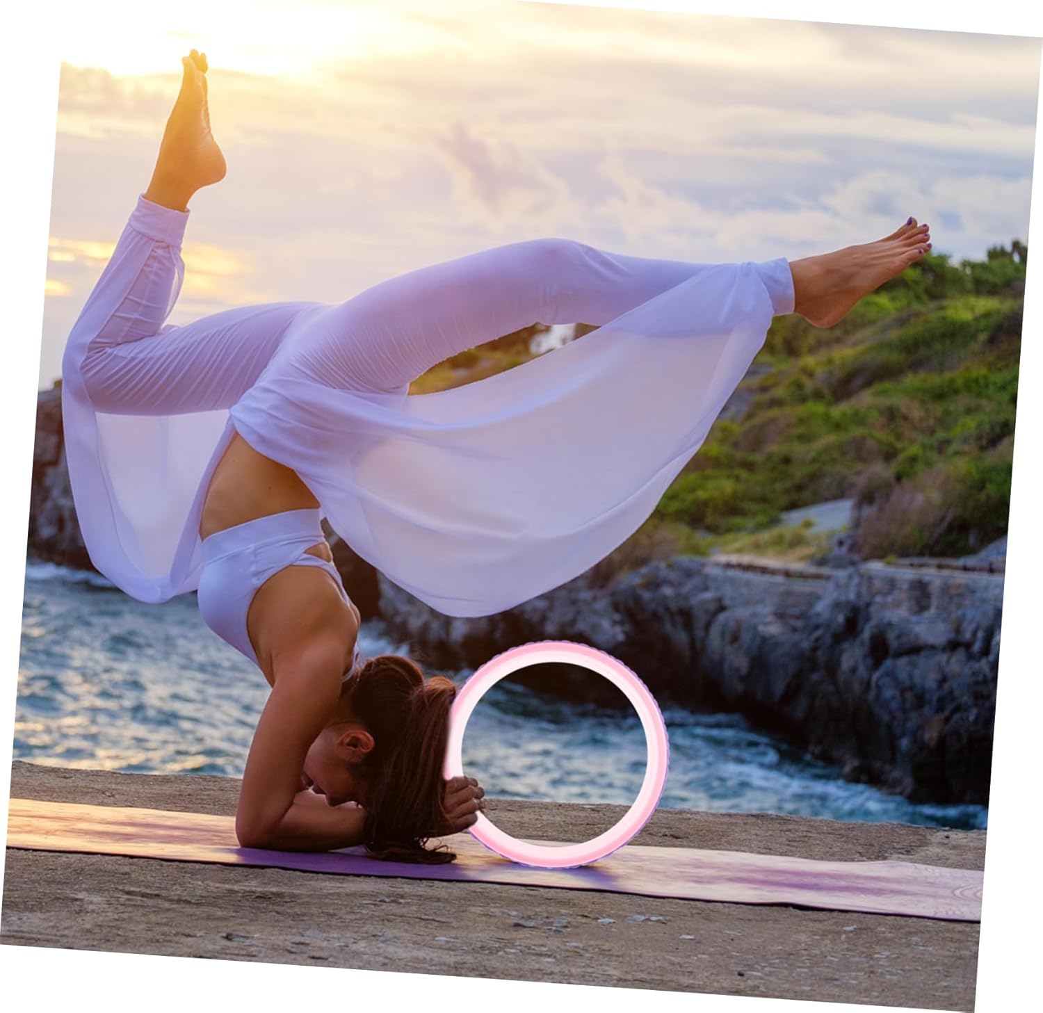 1Pc Yoga Assist Wheel Durable Backbend Roller for Stretching Massage Improves Flexibility Comfort for Beginners Fitness Pink Purple