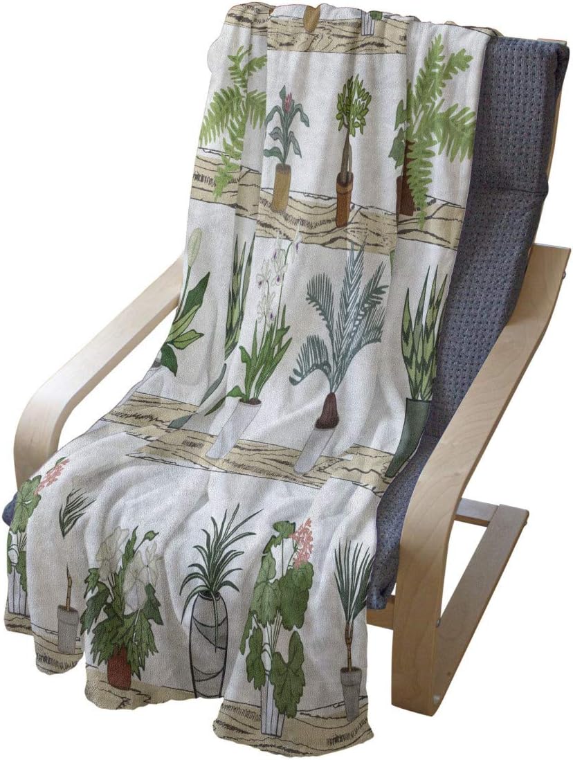 Lunarable Geranium Throw Blanket, Botanical Theme with Aloe Indoor Houseplants Spider Plant Dragon Tree Calathea, Flannel Fleece Accent Piece Soft Couch Cover for Adults, 50" x 70", Multicolor
