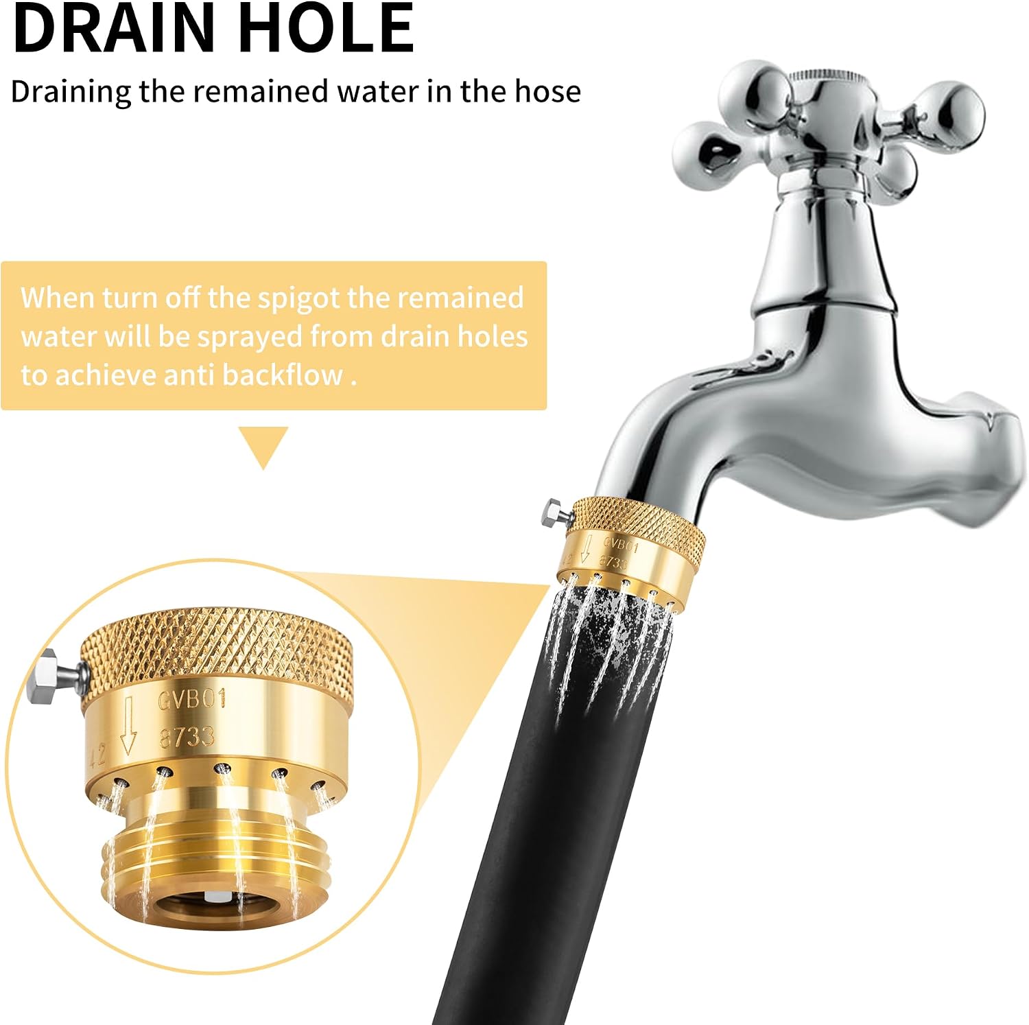 2 Pack Brass Vacuum Breaker 3/4" Inch GHT Hose Bibb Connector Backflow Preventer for Garden Spigot RV Hose Connection Backflow Preventer Connector with Tape and Extra washers