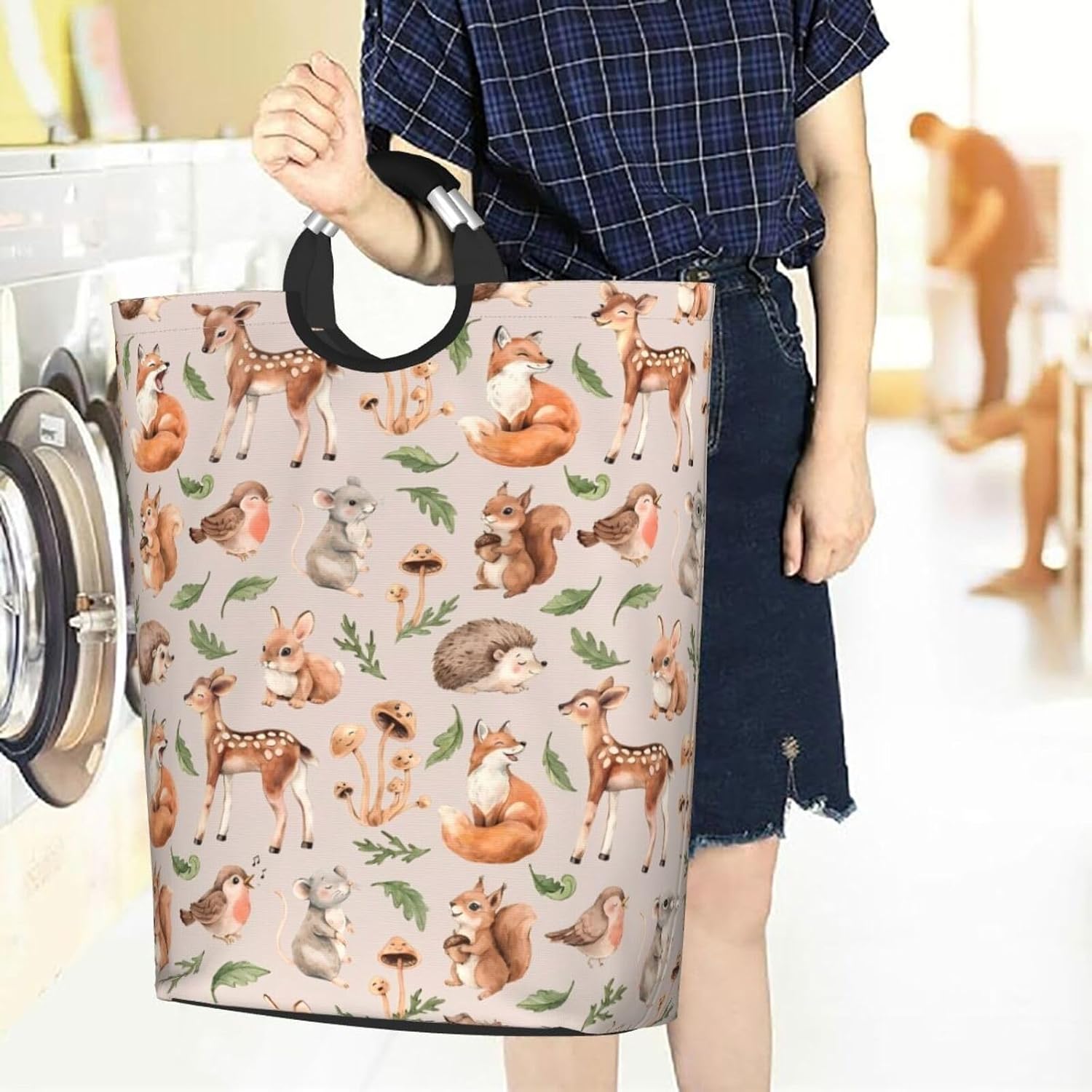 Forest Little Animals Laundry Hamper Deer Squirrel Fox Hedgehog Bird Storage Basket Toys Clothes Organizer Bin For Home Bathroom Bedroom Dorm Nursery, 52l