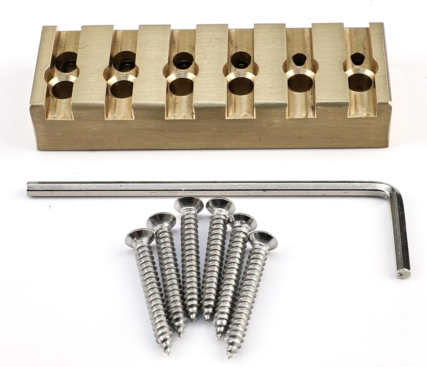 Brass 6 String Headless Bass String Locks CNC Machined 9mm (3/8 inch) String Spacing Bass Guitar Locking Nut for Headless 6-String Electric Bass Guitar Replacement Parts （Brass Natural Color)