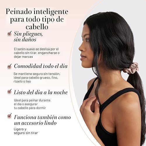 Miniatura 3 de Kitsch Coleteros de satén para mujer, sin arrugas, control de encrespamiento, más suave que la seda para todo tipo de cabello, accesorios elegantes