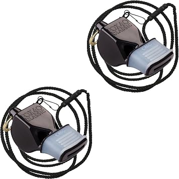 Fox 40 Classic Cushion Mouth Group Sports and Safety Loud Referee Coach Whistle with Lanyard, Black 2 Pack