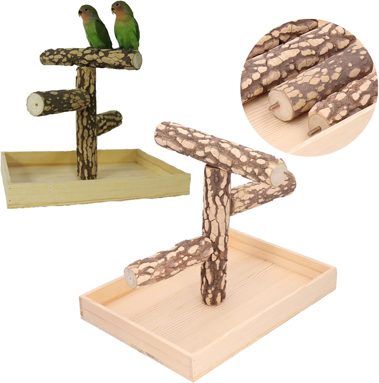 Bird Wooden Playstand, Bird Playground, Wood Perch Gym Training Stand Playpen, Bird Toys Exercise Playgym, for Parakeet Conure Cockatiel Small Birds Cage, 14.2 x 10.2 x 2.0in
