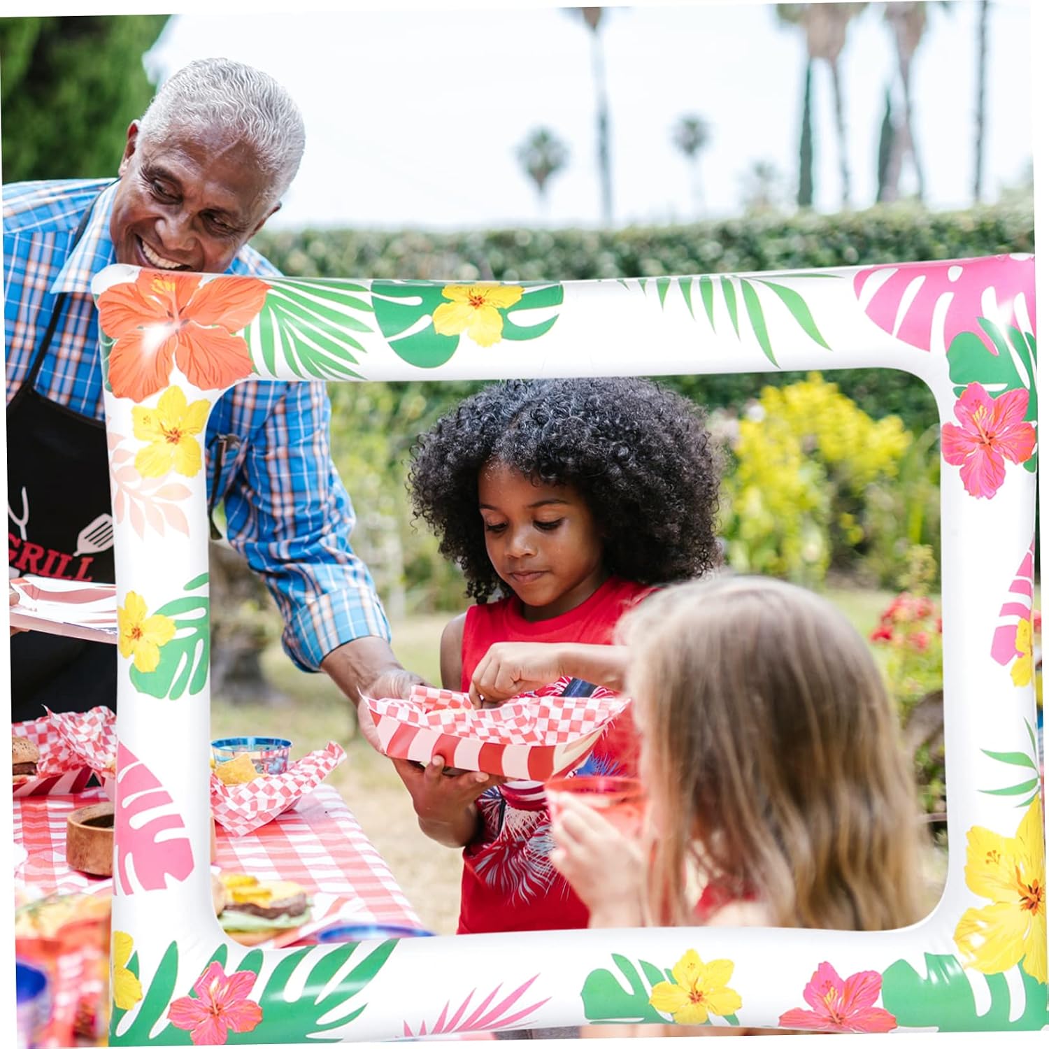 SHOWERORO Hawaii Inflatable Selfie Frame Summer Party Photo Prop for Beach Gatherings Aloha Theme Decorations Fun Inflatable Photo Booth Accessory for Festivals and Celebrations